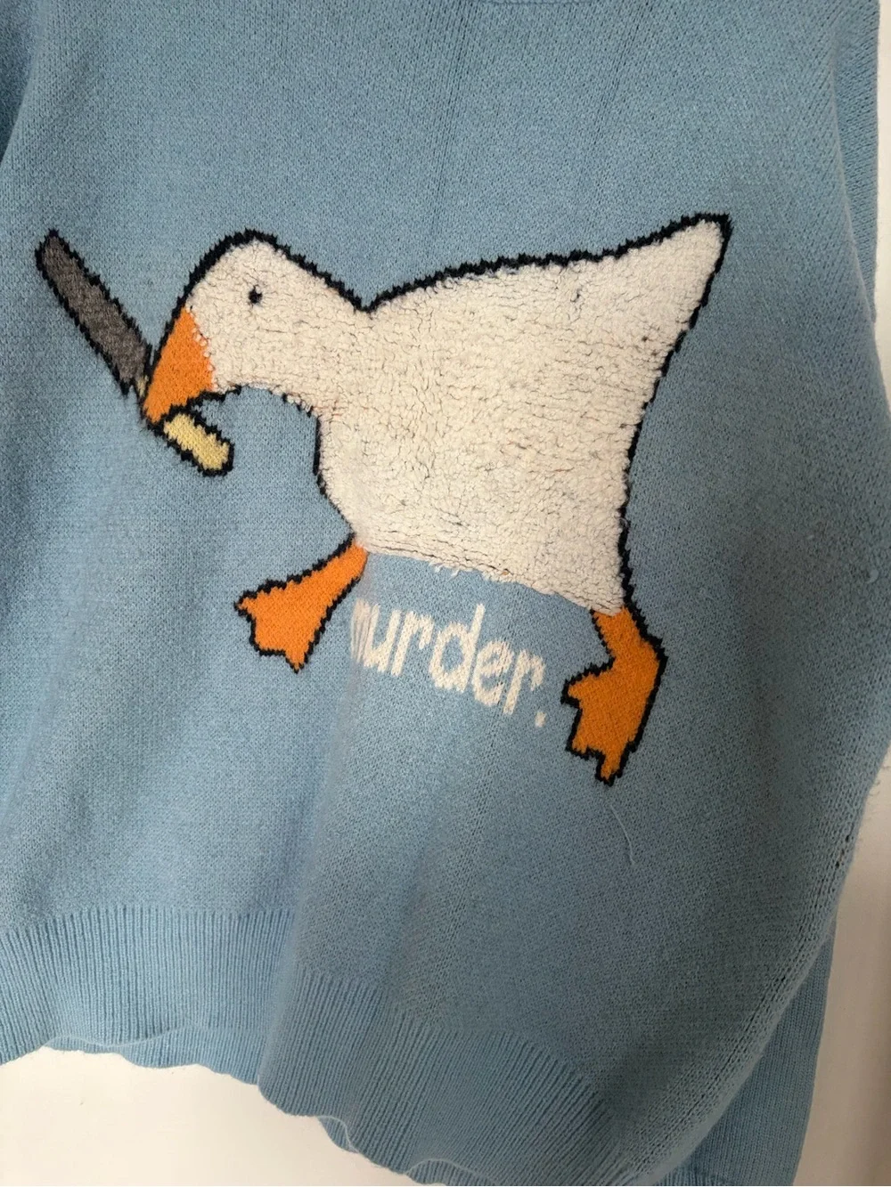 Men’s or Women’s Light Blue Novelty Duck Knit Sweater - Unbranded